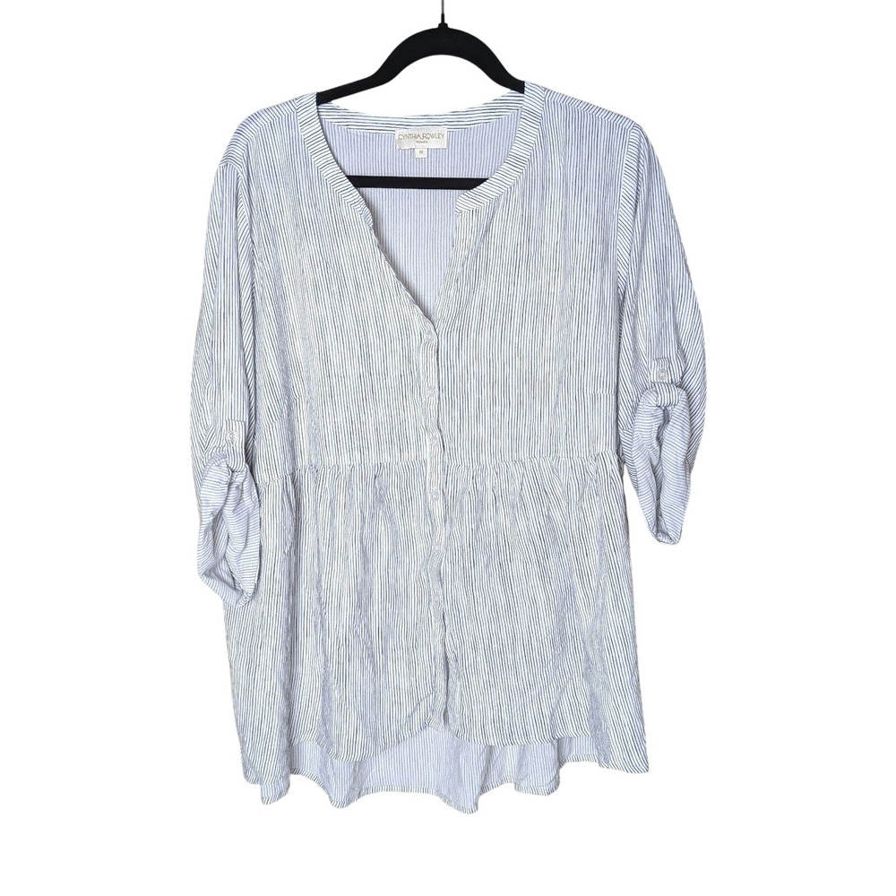 Cynthia Rowley Woman Striped Button-Front Tunic Top‎ – Blue & White, Size 1X